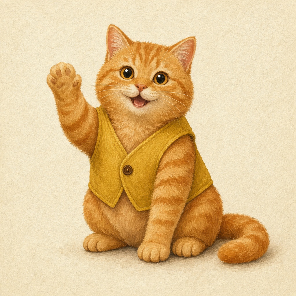 Crumple lifts one paw in a small wave.